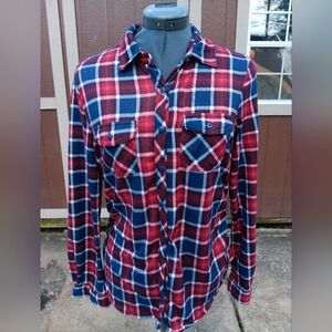 EDEN & OLivia Maternity Plaid Flannel Shirt - Red and Navy M